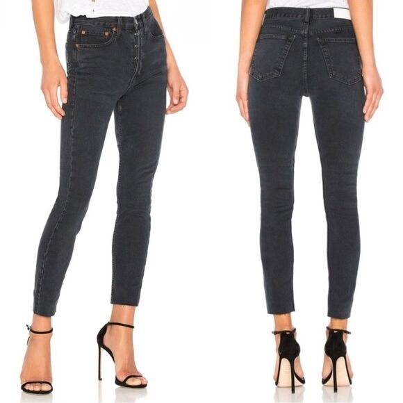 RE/DONE Levi’s Originals High Rise Ankle Fray Crop with Stretch Worn Black 26 - Picture 1 of 10